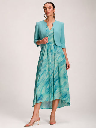 Printed Mesh Dip Hem Maxi Dress, Green Abstract