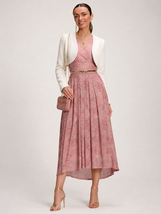 Printed Mesh Dip Hem Maxi Dress, Pink Abstract