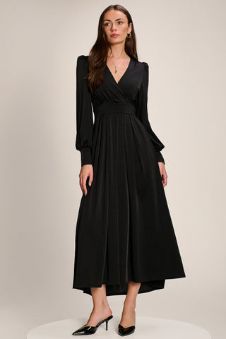 Long Sleeve Slinky Jersey Maxi Dress, Black