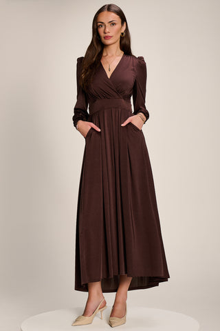 Long Sleeve Slinky Jersey Maxi Dress, Brown