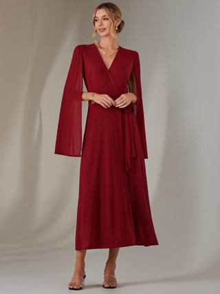 Amira Cape Sleeve Wrapped Maxi Dress, Merlot