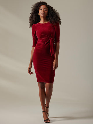 Velvet Side Tie Midi Dress, Wine