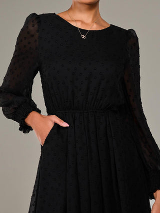 Long Sleeve Chiffon Midaxi Dress, Black