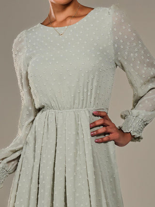 Long Sleeve Chiffon Midaxi Dress, Light Green