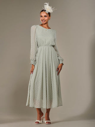 Long Sleeve Chiffon Midaxi Dress, Light Green