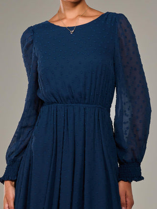 Long Sleeve Chiffon Midaxi Dress, Navy