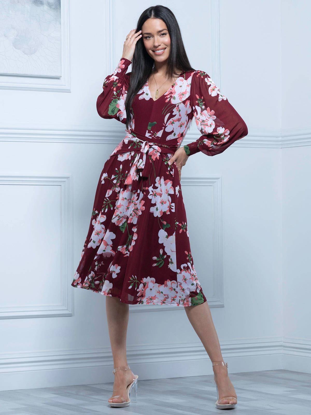 Gabriel Twist Waist Midi Dress, Floral Multi