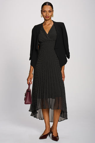 Angel Sleeve Pleated Chiffon Maxi Dress, Black Spot