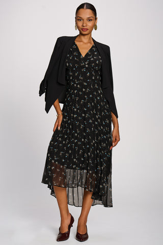 Chiffon Pleated Maxi Dress, Black Floral