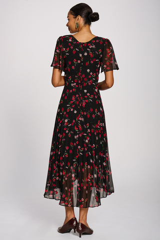 Chiffon Pleated Maxi Dress, Red Floral