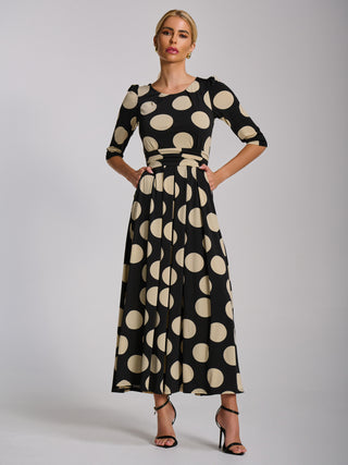 Three Quarter Sleeve Jersey Maxi Dress, Black Spot