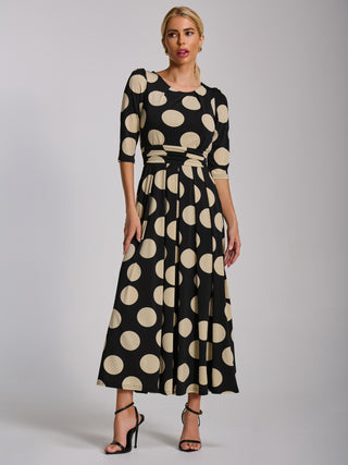 Three Quarter Sleeve Jersey Maxi Dress, Black Spot