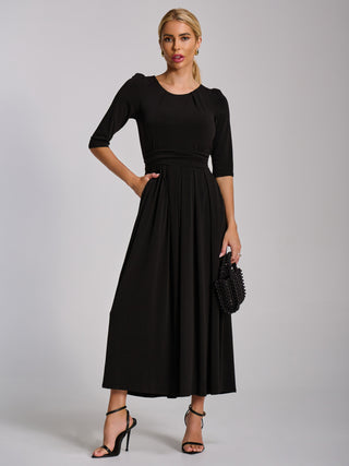 Three Quarter Sleeve Jersey Maxi Dress, Black