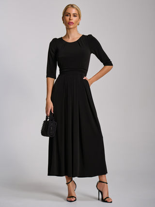 Three Quarter Sleeve Jersey Maxi Dress, Black