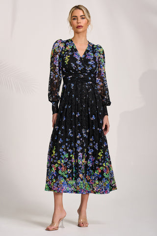 Long Sleeve Printed Lace Maxi Dress, Blue Multi Jolie Moi Wholesale Long Sleeve Printed Lace Maxi Dress, Blue Multi Jolie Moi Wholesale