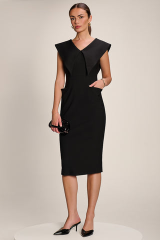 Statement Collar Hourglass Midi Dress, Black
