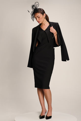 Statement Collar Hourglass Midi Dress, Black