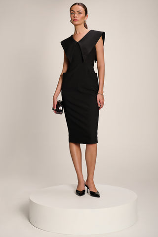 Statement Collar Hourglass Midi Dress, Black