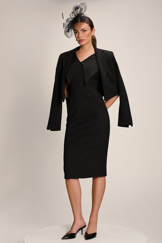 Statement Collar Hourglass Midi Dress, Black