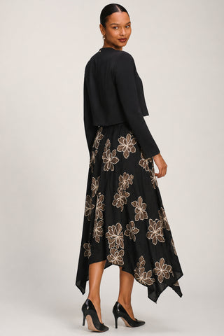 Asymmetric Embroidered Midi Skirt, Black