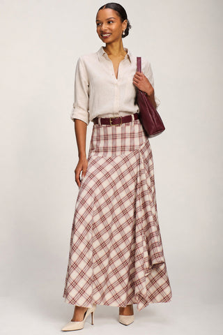 Asymmetric Check Maxi Skirt, Pink Check