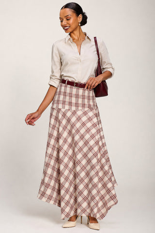 Asymmetric Check Maxi Skirt, Pink Check