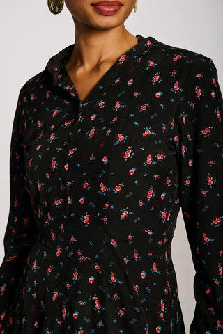 Long Sleeve Shirt Dress, Black Ditsy