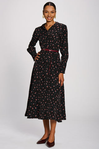 Long Sleeve Shirt Dress, Black Ditsy