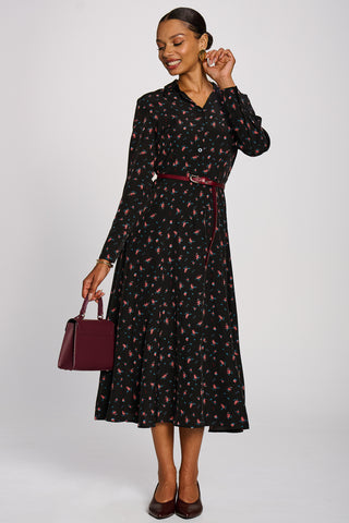 Long Sleeve Shirt Dress, Black Ditsy