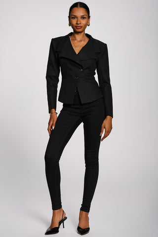 Structured Asymmetrical Tailored Blazer, Black