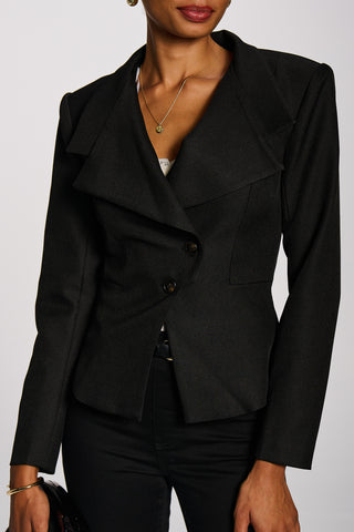 Structured Asymmetrical Tailored Blazer, Black