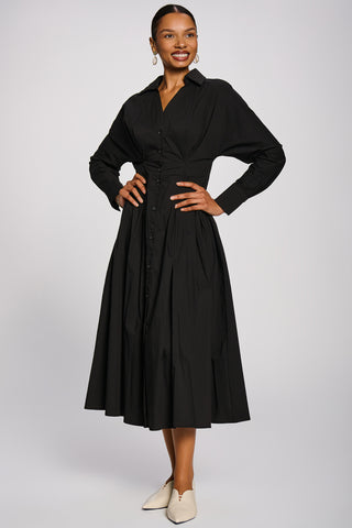 Long Sleeve Cotton Shirt Dress, Black