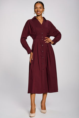 Long Sleeve Cotton Shirt Dress, Burgundy