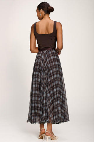 Checked Crinkle Mesh Maxi Skirt, Blue Multi