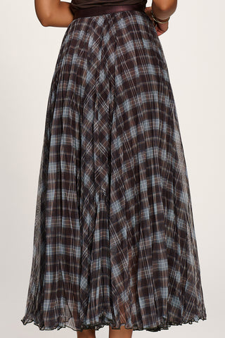 Checked Crinkle Mesh Maxi Skirt, Blue Multi