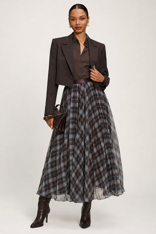 Checked Crinkle Mesh Maxi Skirt, Blue Multi