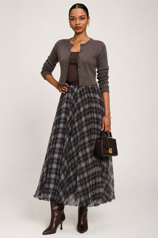 Checked Crinkle Mesh Maxi Skirt, Blue Multi