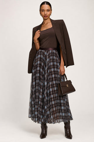 Checked Crinkle Mesh Maxi Skirt, Blue Multi