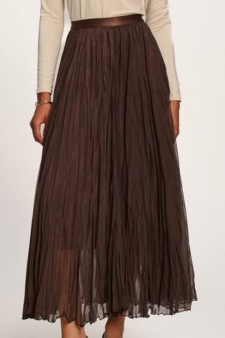 Plain Crinkle Mesh Maxi Skirt, Chocolate Brown