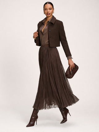 Plain Crinkle Mesh Maxi Skirt, Chocolate Brown