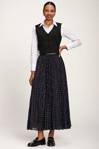 Spotty Crinkle Mesh Maxi Skirt, Black Spot