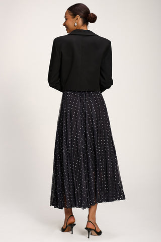 Spotty Crinkle Mesh Maxi Skirt, Black Spot
