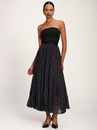 Spotty Crinkle Mesh Maxi Skirt, Black Spot
