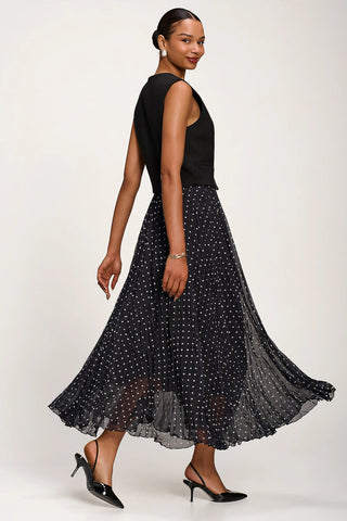 Spotty Crinkle Mesh Maxi Skirt, Black Spot