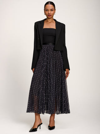 Spotty Crinkle Mesh Maxi Skirt, Black Spot