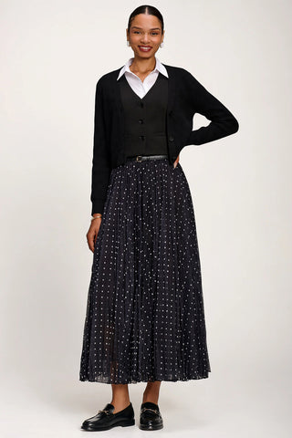Spotty Crinkle Mesh Maxi Skirt, Black Spot