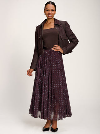Spotty Crinkle Mesh Maxi Skirt, Brown Spot