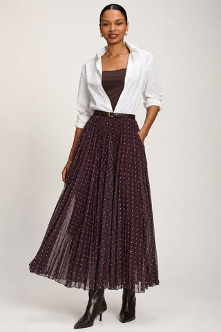 Spotty Crinkle Mesh Maxi Skirt, Brown Spot