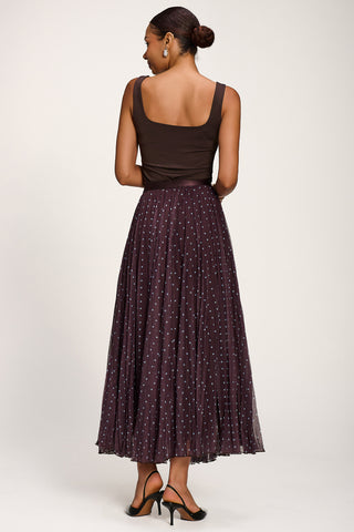 Spotty Crinkle Mesh Maxi Skirt, Brown Spot