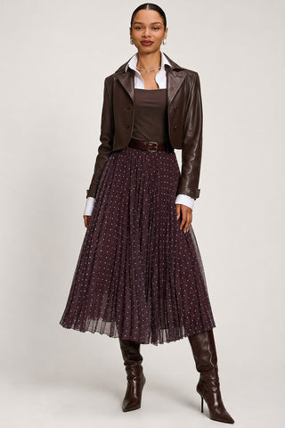 Spotty Crinkle Mesh Maxi Skirt, Brown Spot